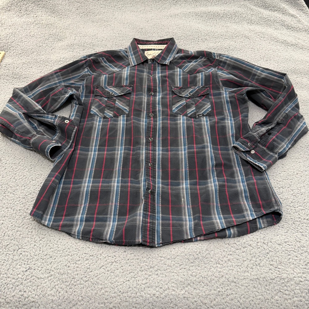 Coastal Western Shirt Plaid Pearl Snap Mens XL Long Sleeve Cotton